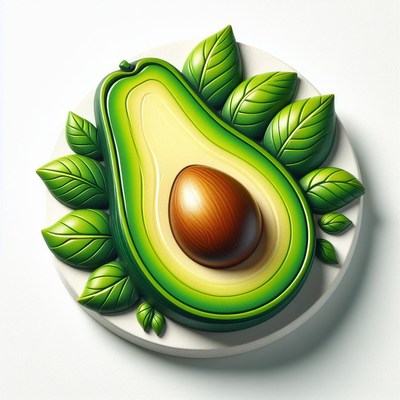 Halved avocado with leaves