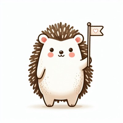 Cute hedgehog holding heart flag