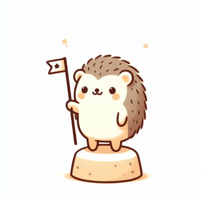 Cute hedgehog holding flag on platform