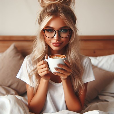 Woman drinking coffee in bed
