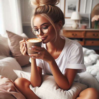 Woman enjoying coffee in bed