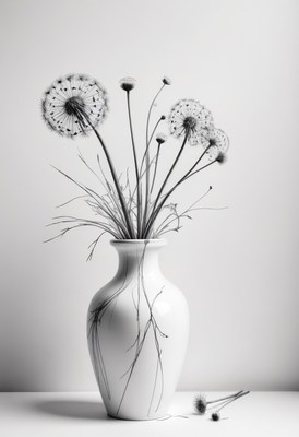 Dandelion bouquet in white vase