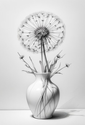 Dandelion in white vase