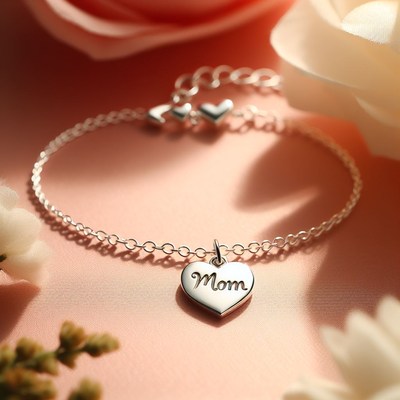Silver heart mom bracelet