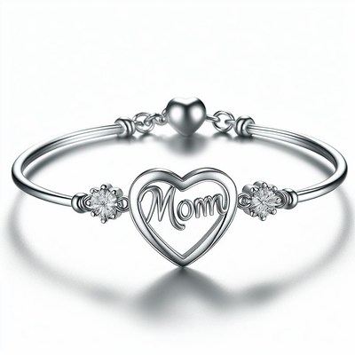 Silver heart mom bracelet