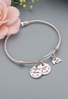 Silver bracelet with mom charms