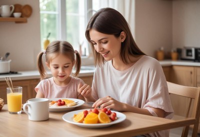 Mother and daughter enjoying breakfast