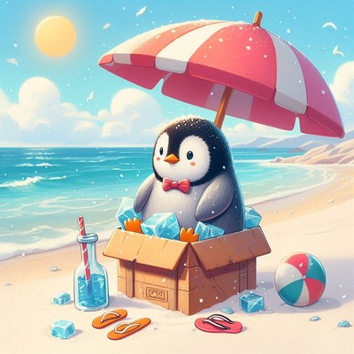 Penguin relaxing on the beach