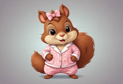 Cute squirrel in pink pajamas