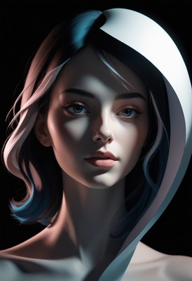 Woman with blue hair and white fabric