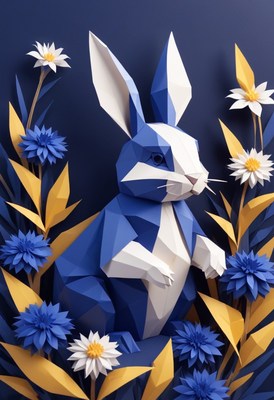 Papercraft rabbit in flowers