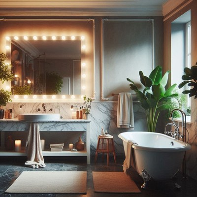 Modern bathroom with freestanding tub