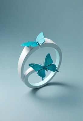 Two blue butterflies on white ring