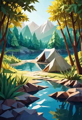 Mountain campsite with two tents