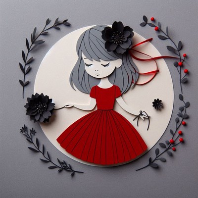 Paper cutout girl in red dress