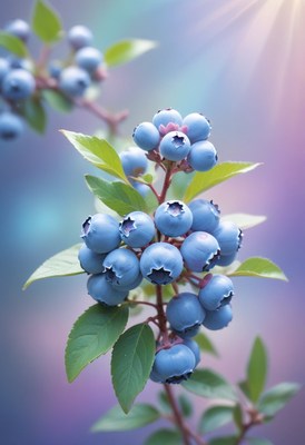 Ripe blueberries on a branch