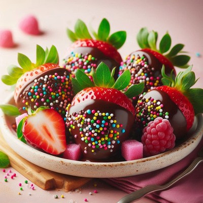 Chocolate-covered strawberries with sprinkles