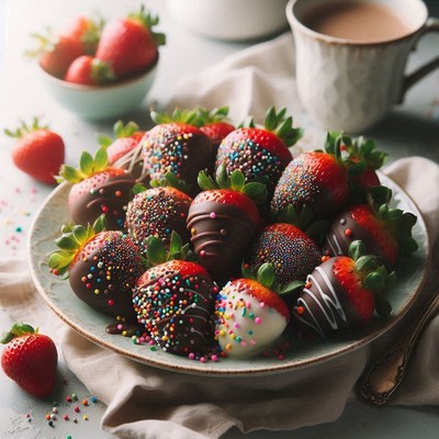 Chocolate-covered strawberries with sprinkles