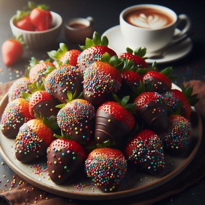 Chocolate-covered strawberries with sprinkles