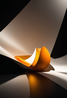 Abstract sculpture on white and black paper