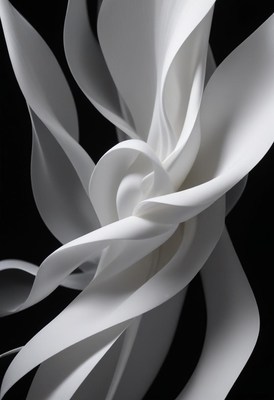 White abstract sculpture on black background