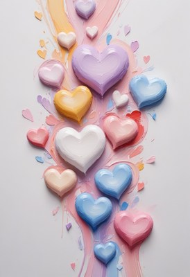 Painted hearts on white background