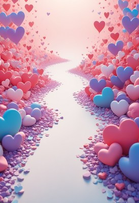 Heart shaped path in pink sky