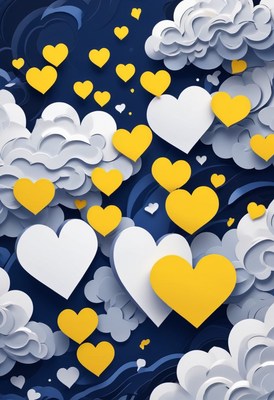 Paper heart design on blue background