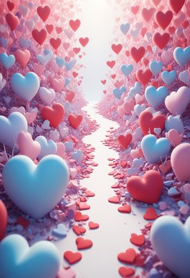 Pink and blue heart path