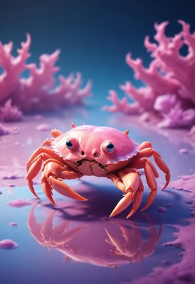 Pink crab on purple seabed