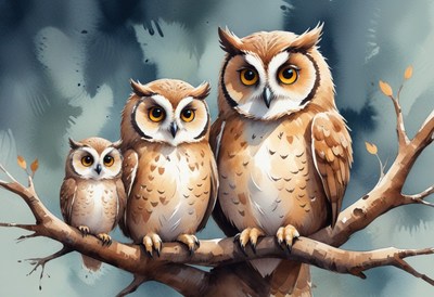 Owls perched on branch