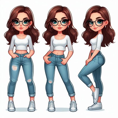 Cartoon girl in jeans and white top