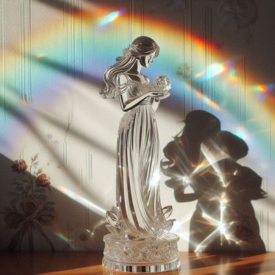 Crystal figurine in sunbeams