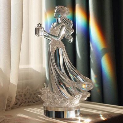 Crystal figurine holding gift