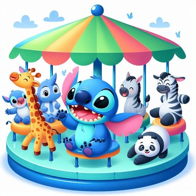 Stitch on a carousel
