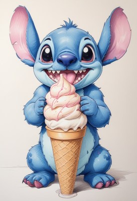 Blue character enjoying ice cream