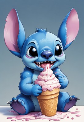 Blue character eating ice cream
