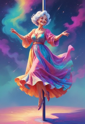 Woman in dress dancing on pole