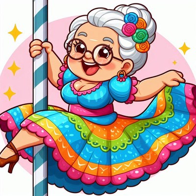 Elderly woman dancing on pole