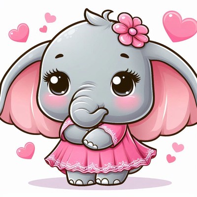 Cute elephant in pink dress
