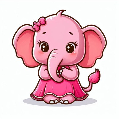 Cute pink elephant cartoon illustration