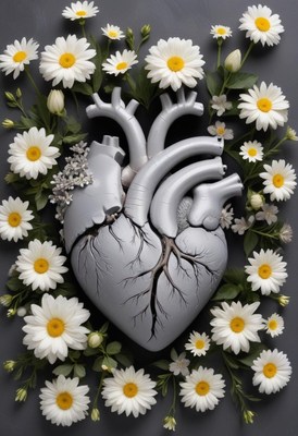 Anatomical heart with daisies