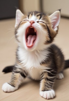 Kitten yawning on floor