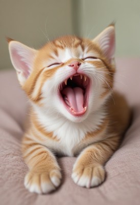 Orange tabby kitten yawning