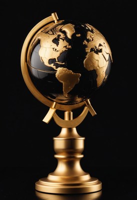 Golden globe on black background