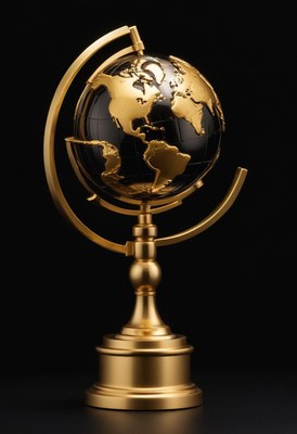 Gold globe on black background