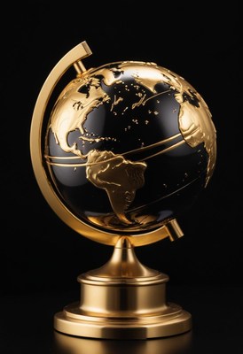 Golden globe on black background