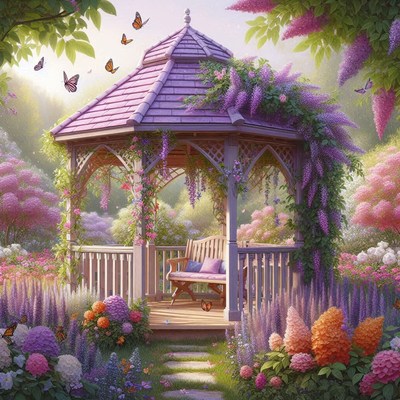 Purple gazebo garden scene
