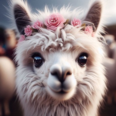 Alpaca wearing flower crown