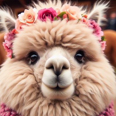 Alpaca wearing flower crown